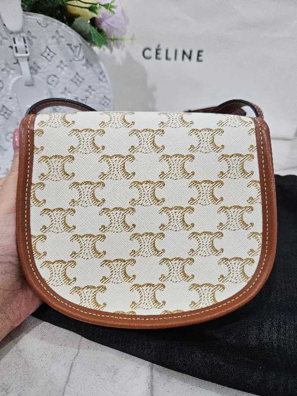 Celine Mini Besace In Triomphe Canvas And Calfskin With Gold