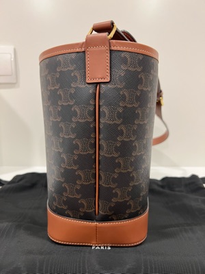 Celine Triomphe Small Canvas & Leather Bucket Bag in Brown