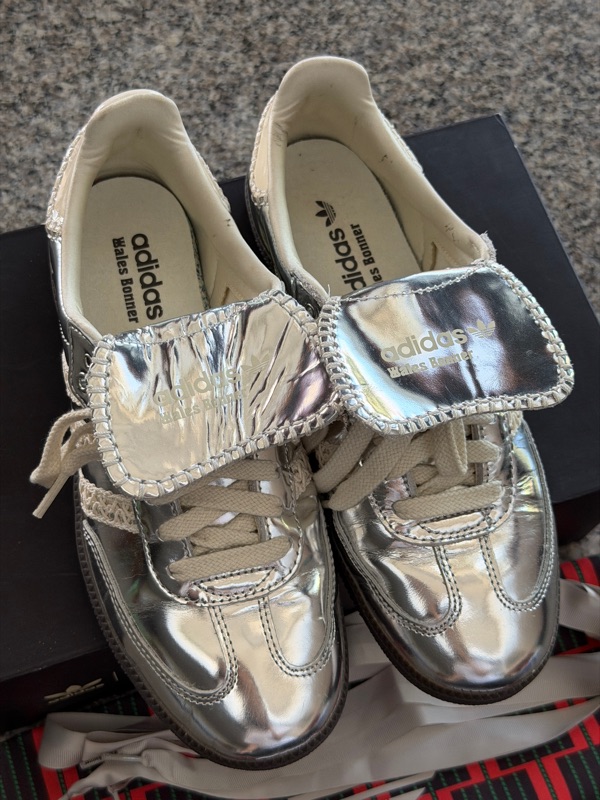 adidas gazelle silver green womens adidas x Wales Bonner Samba Sneakers in Silver