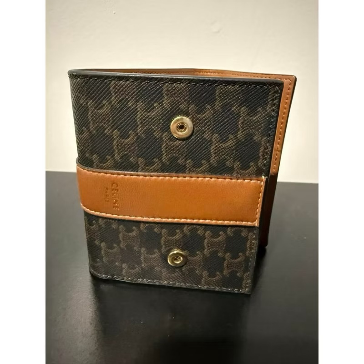 Celine Small Trifold Wallet In Triomphe Canvas And Lambskin