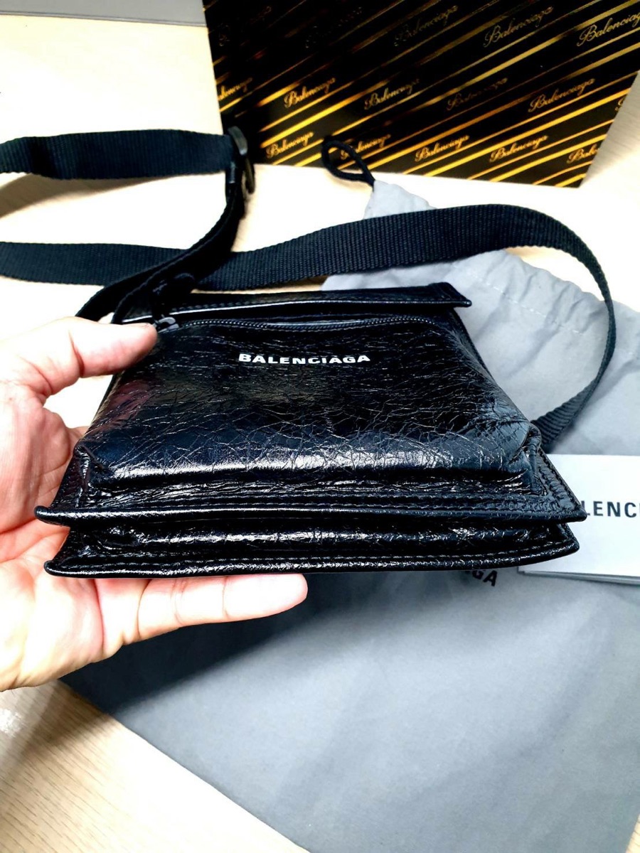 Balenciaga Explorer Small Pouch With Strap In Black Arena